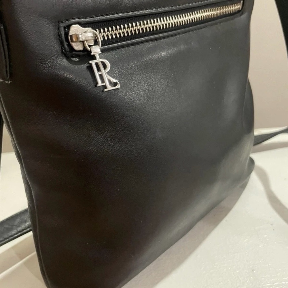 Vintage Ralph Lauren Black Leather Crossbody Shoulder Bag Y2K Silver Logo - Picture 2 of 14